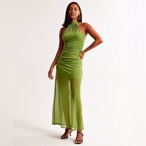 Abercrombie & Fitch Vol. 28 Sheer Halter Maxi Dress in Green
